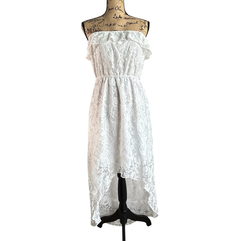 Trixxi White Lace Strapless High/Low Dress Size Medium - Picture 2 of 13